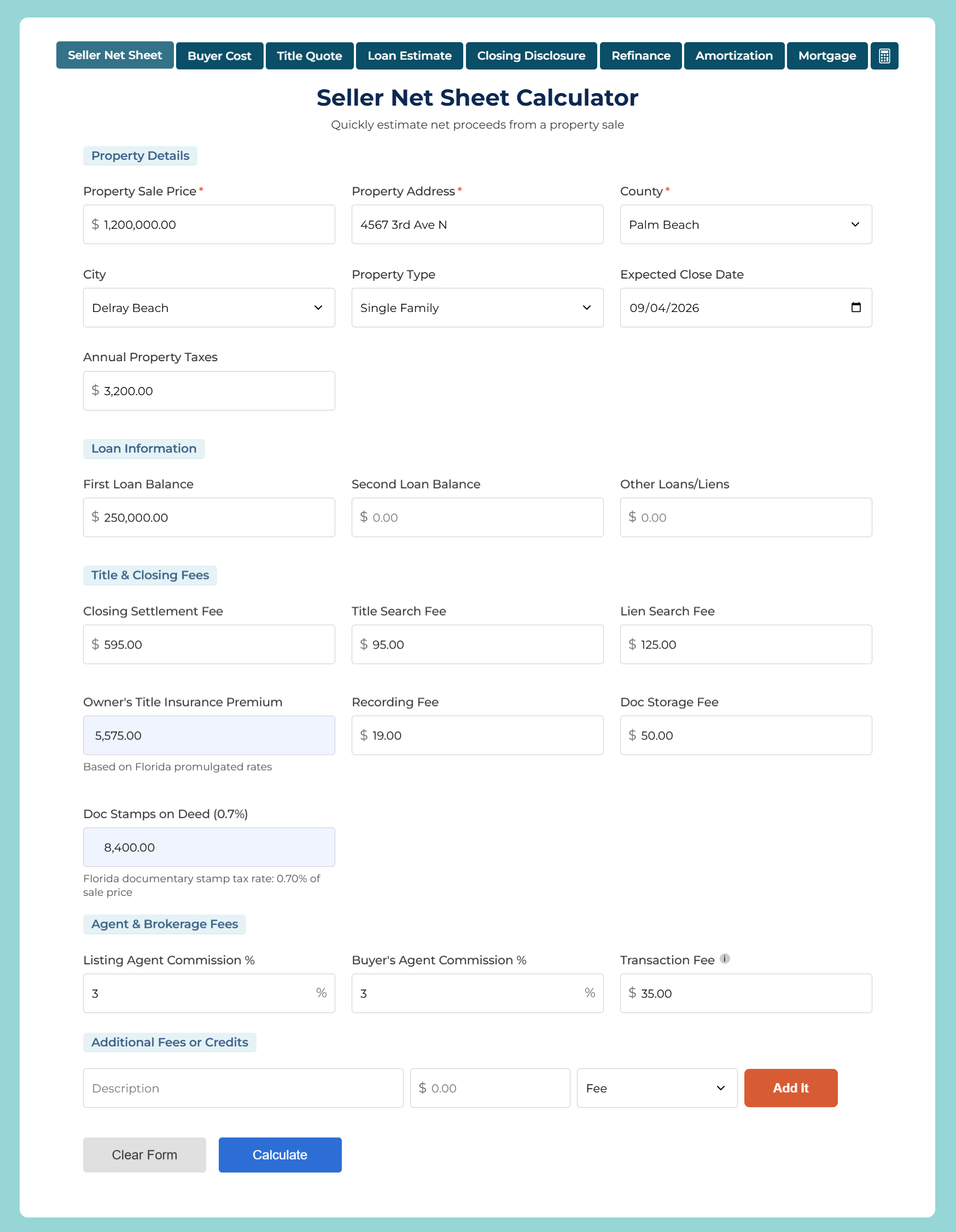 Seller Net Sheet Branded Result
