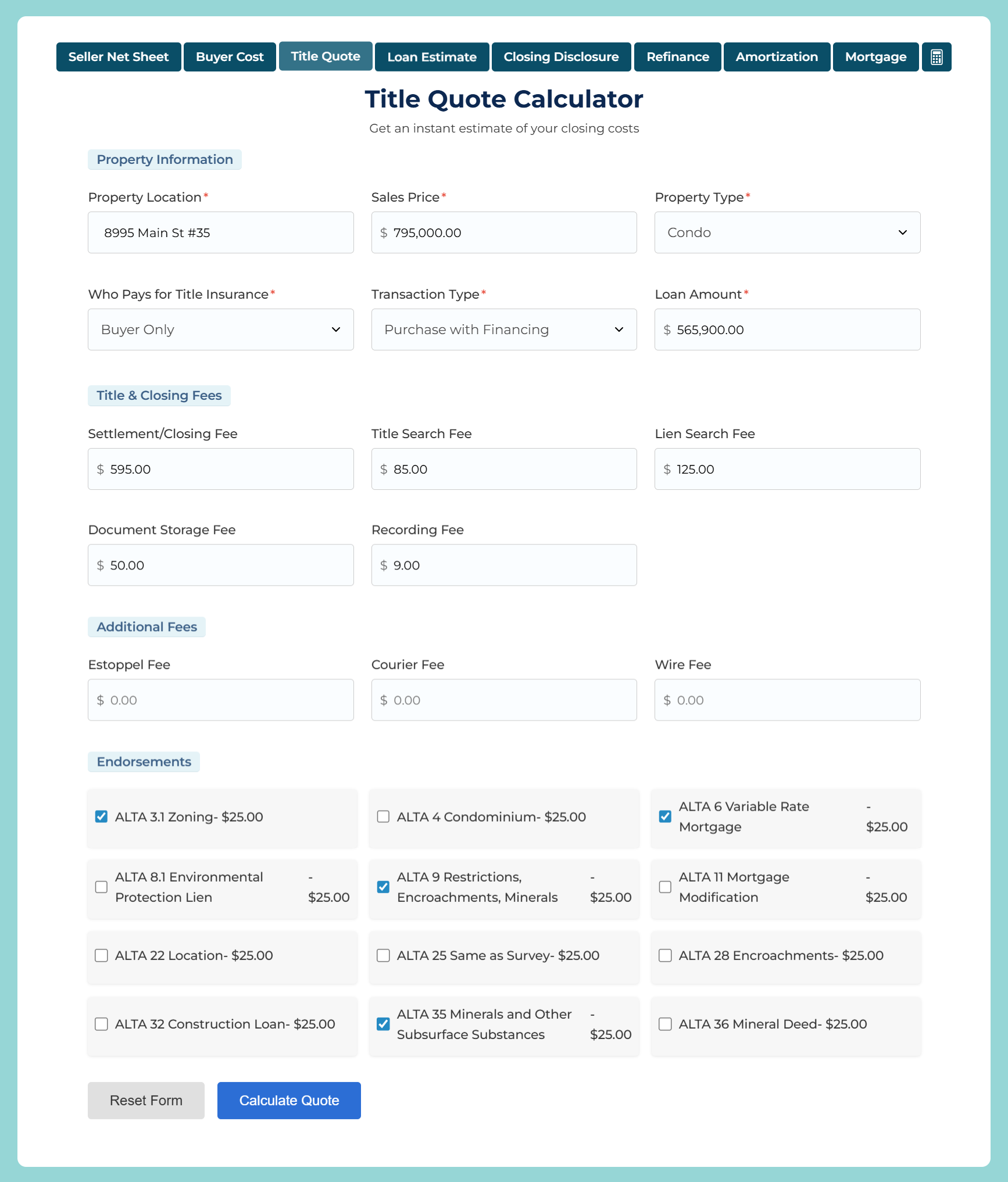 Title Quote Calculator